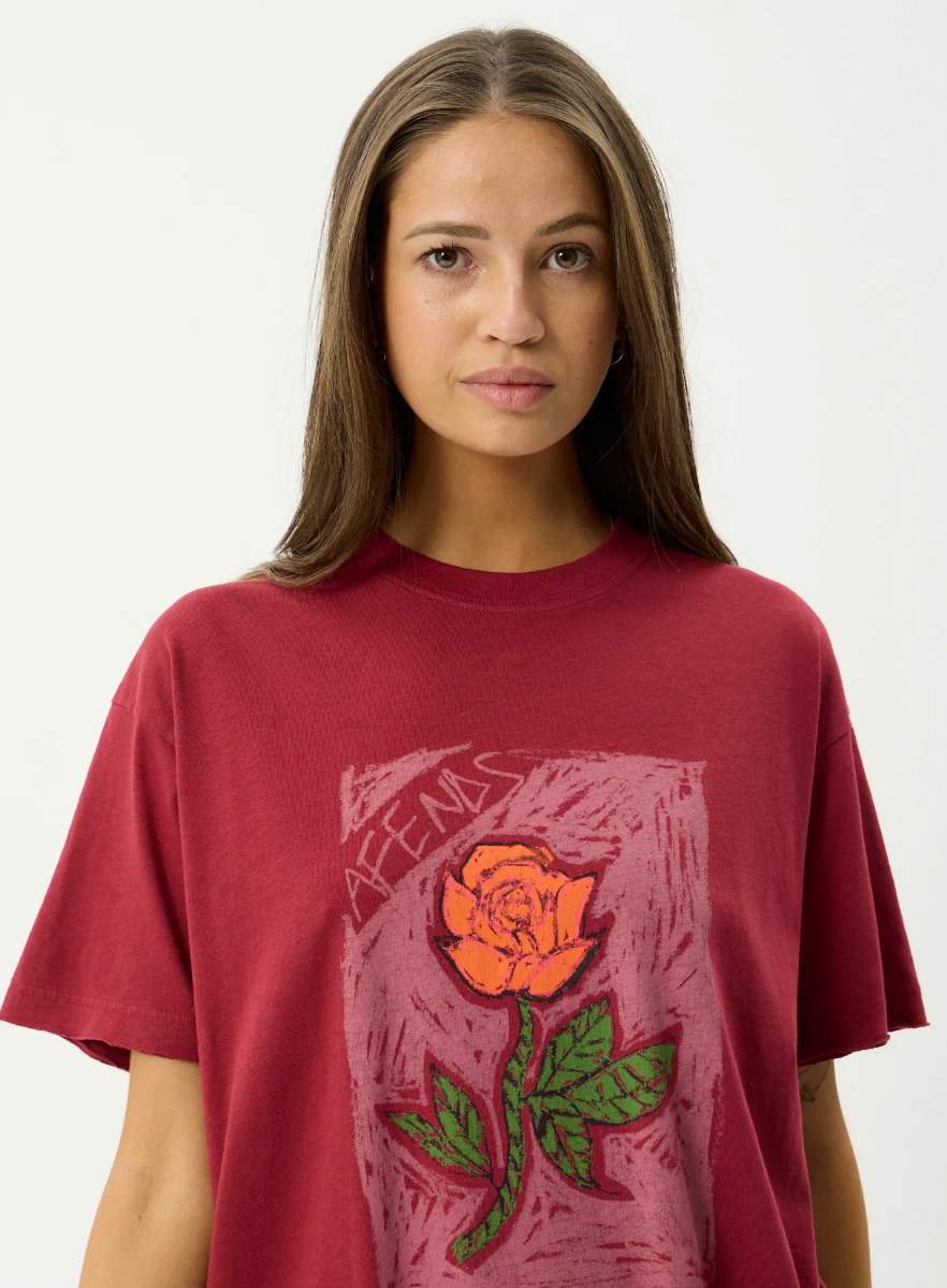 Single N Thorny - Oversized Hemp Tee - Burgundy