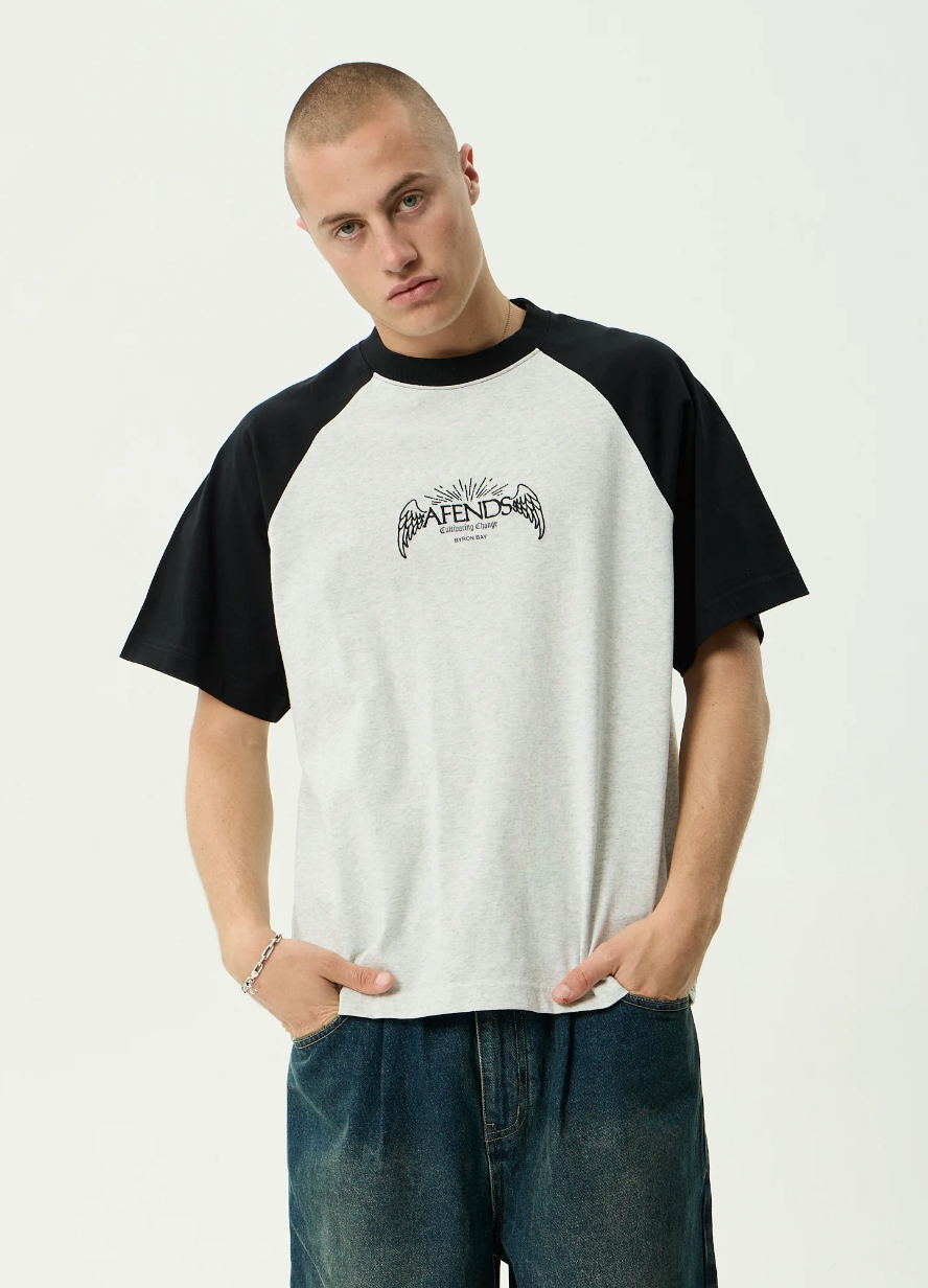 Wings - Heavyweight Raglan Tee - Grey Marle