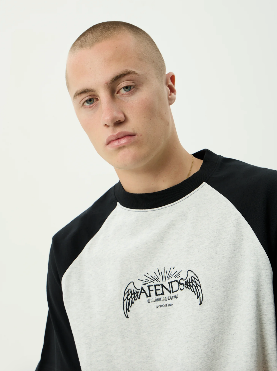 Wings - Heavyweight Raglan Tee - Grey Marle