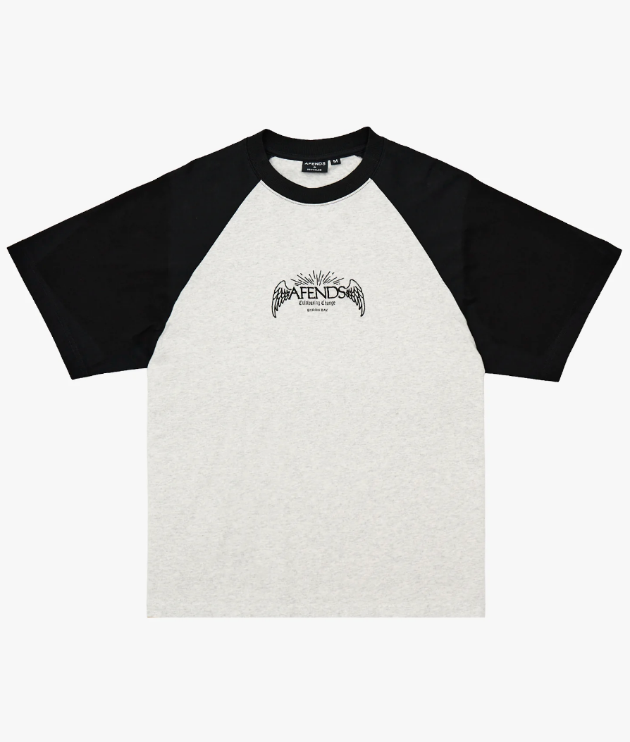 Wings - Heavyweight Raglan Tee - Grey Marle