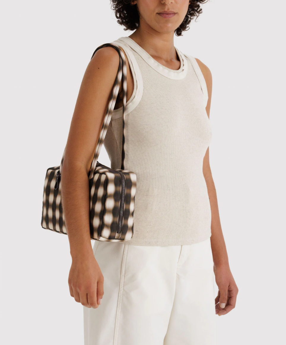 Nylon Bowler Bag - Blurred Gingham Brown