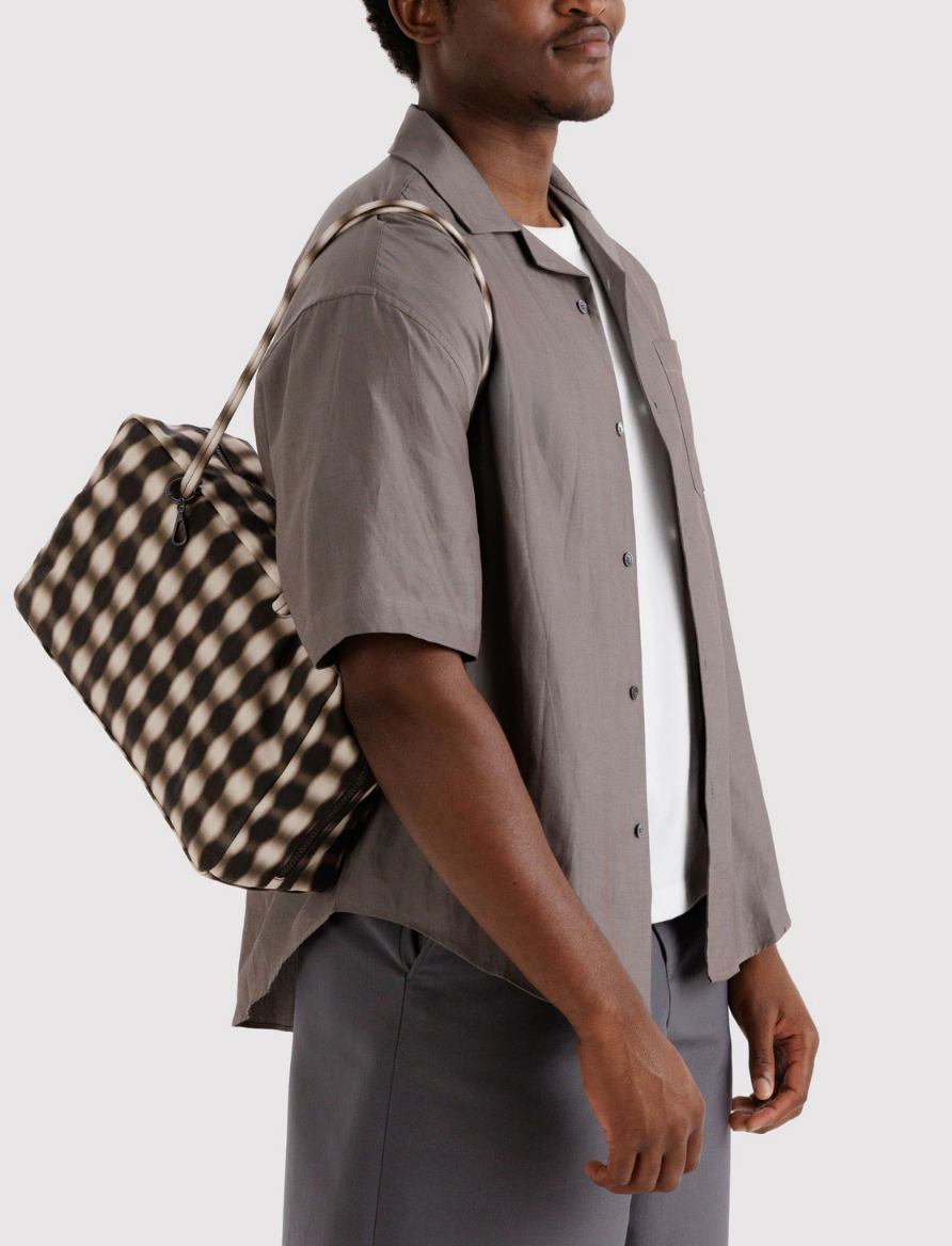 Medium Nylon Bowler Bag - Blurred Gingham Brown