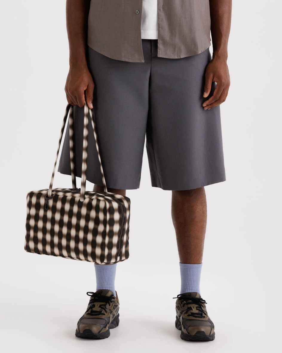 Medium Nylon Bowler Bag - Blurred Gingham Brown
