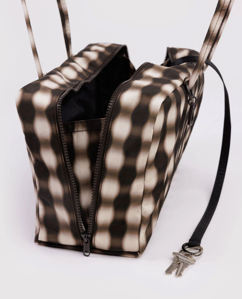 Medium Nylon Bowler Bag - Blurred Gingham Brown