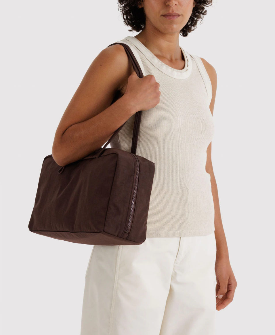 Medium Nylon Bowler Bag - Coffee