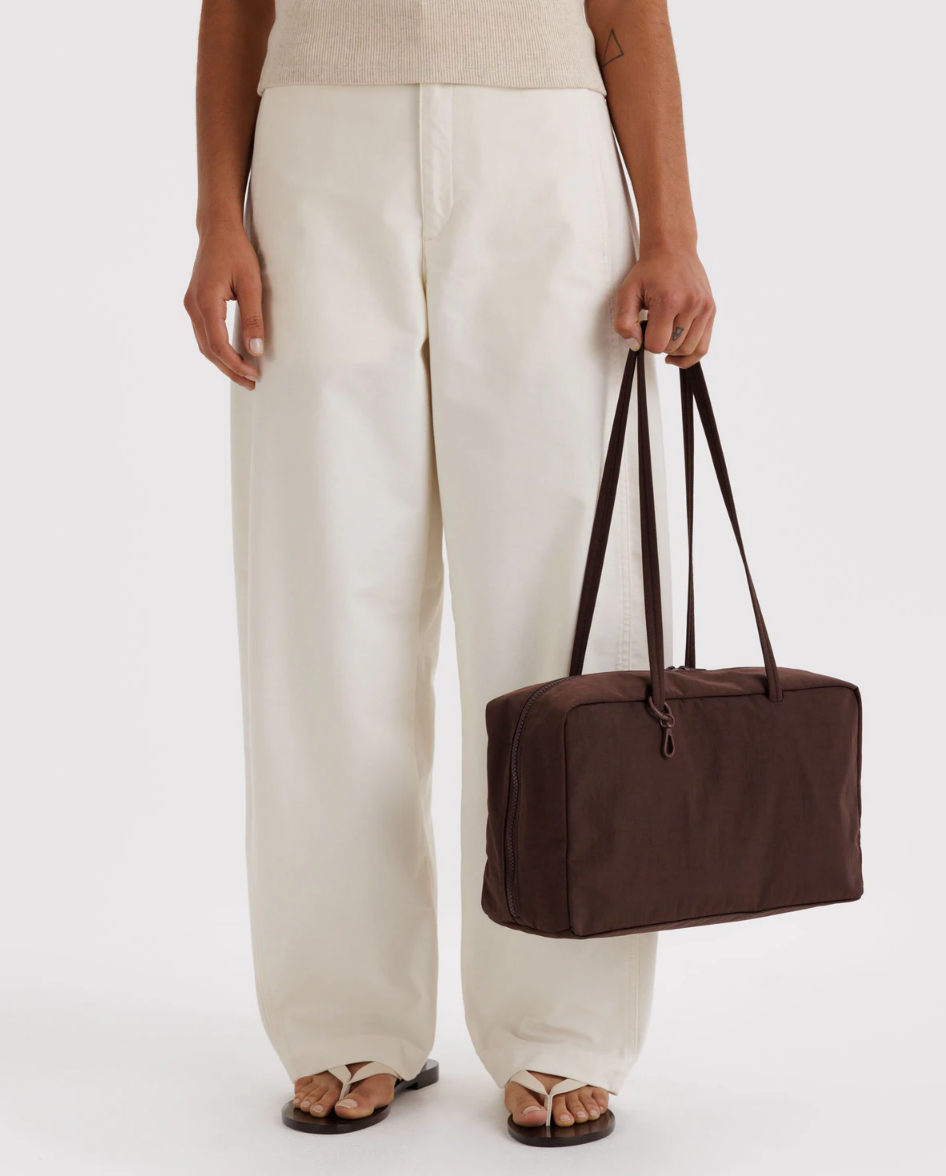 Medium Nylon Bowler Bag - Coffee