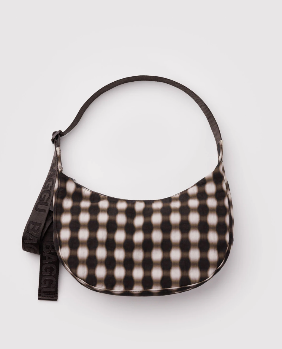 Medium Nylon Crescent Bag - Blurred Gingham Brown