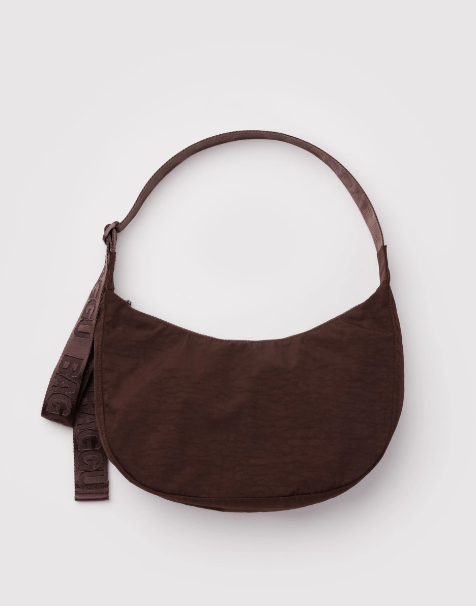 Medium Nylon Crescent Bag - Coffee