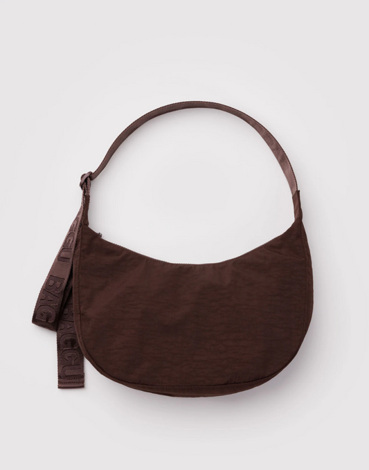 Medium Nylon Crescent Bag - Coffee