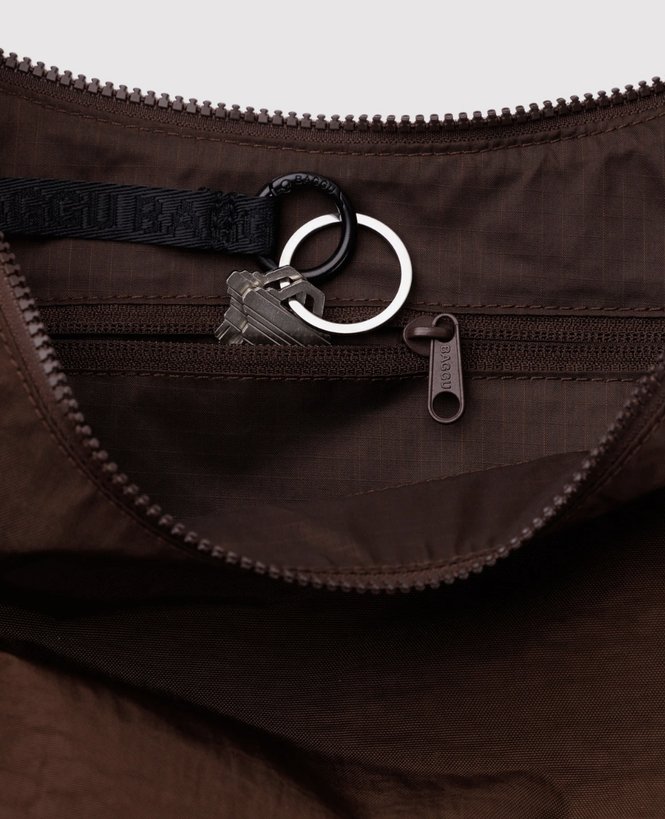 Medium Nylon Crescent Bag - Coffee