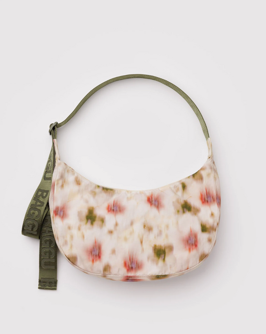 Medium Nylon Crescent Bag - Abstract Floral