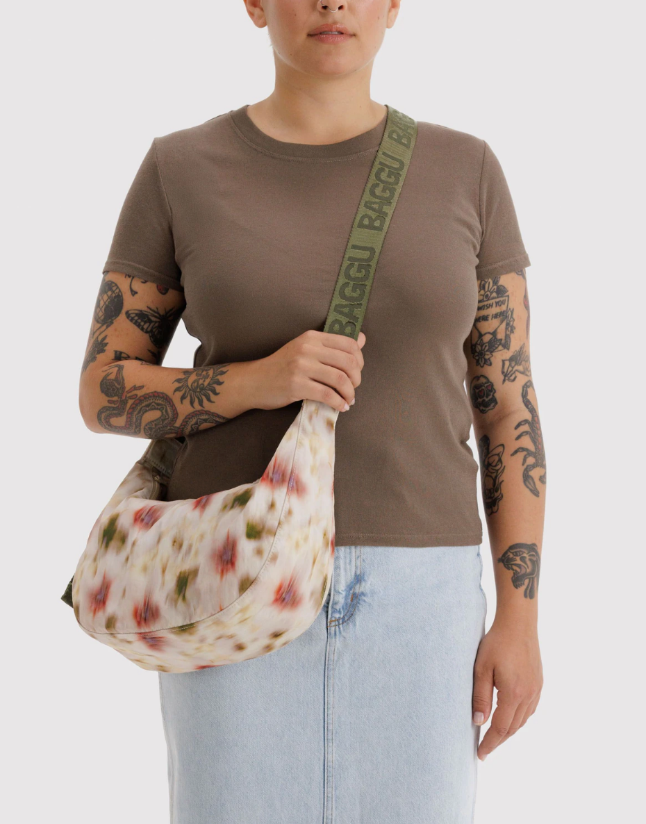 Medium Nylon Crescent Bag - Abstract Floral