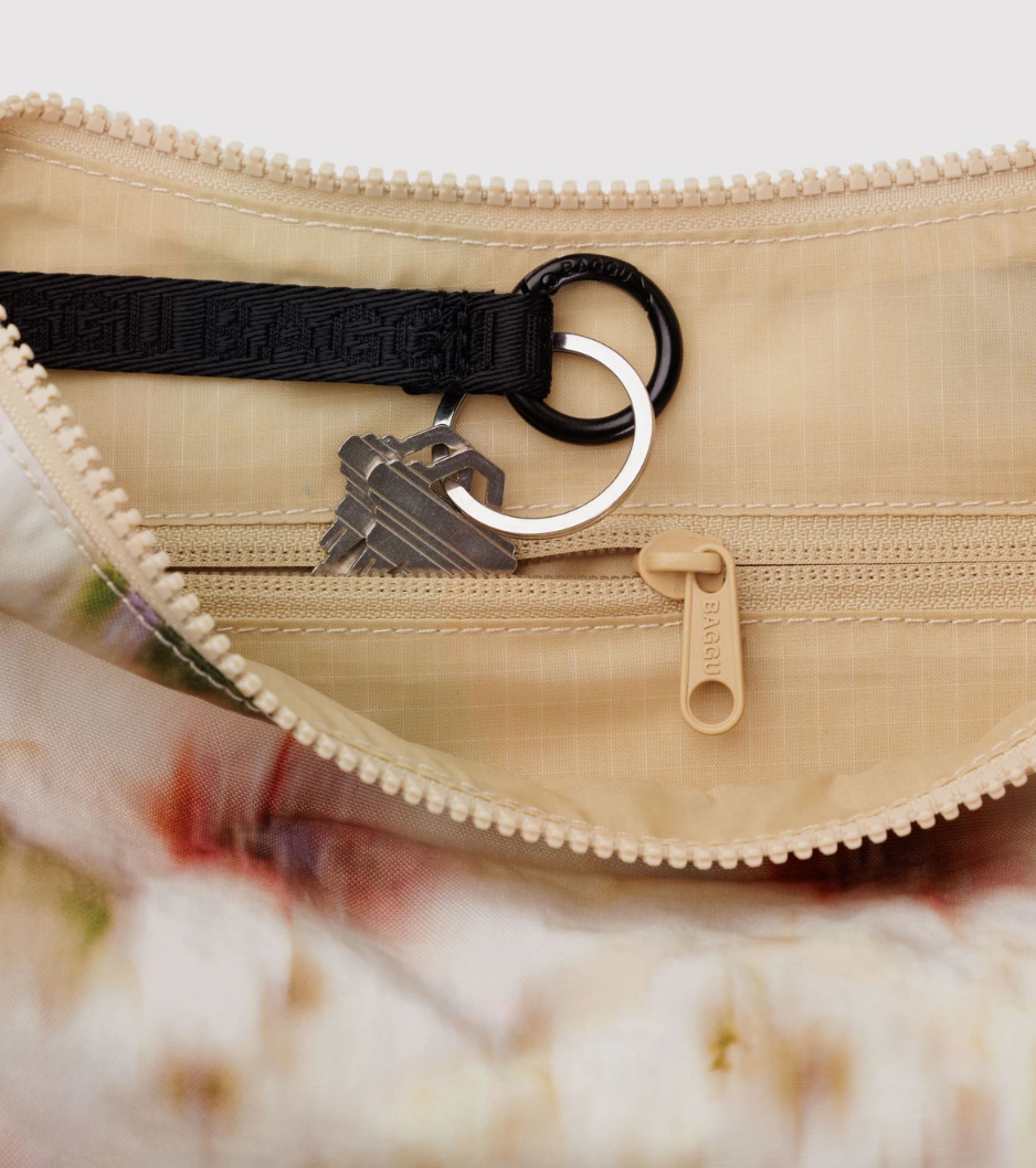 Medium Nylon Crescent Bag - Abstract Floral