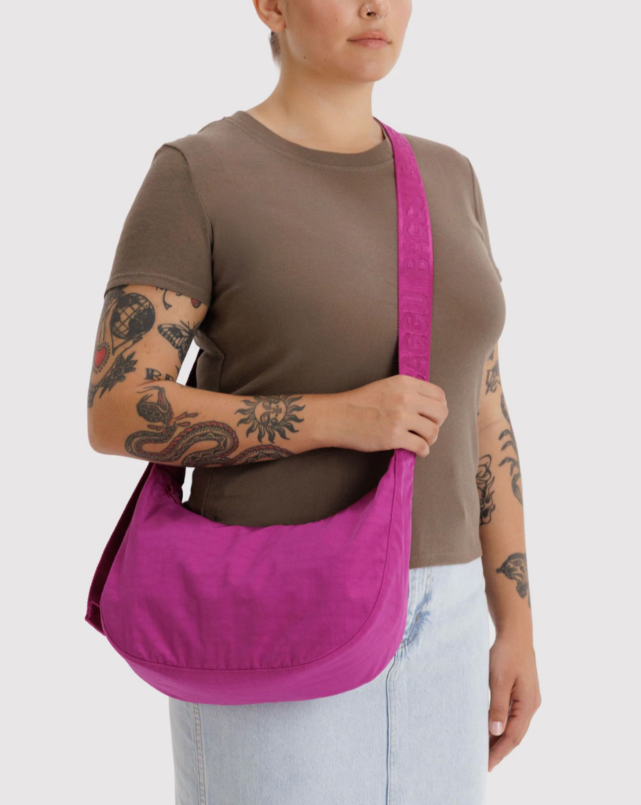 Medium Nylon Crescent Bag - Deep Fuchsia