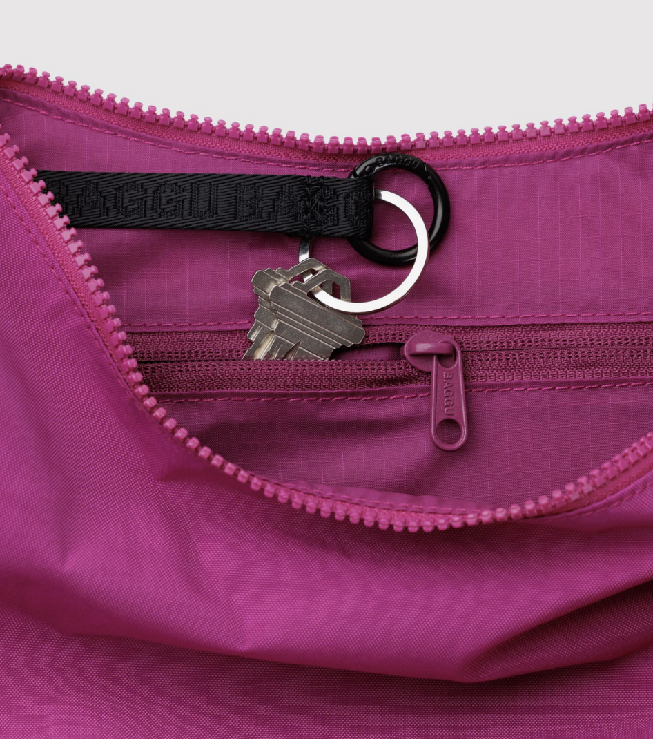 Medium Nylon Crescent Bag - Deep Fuchsia