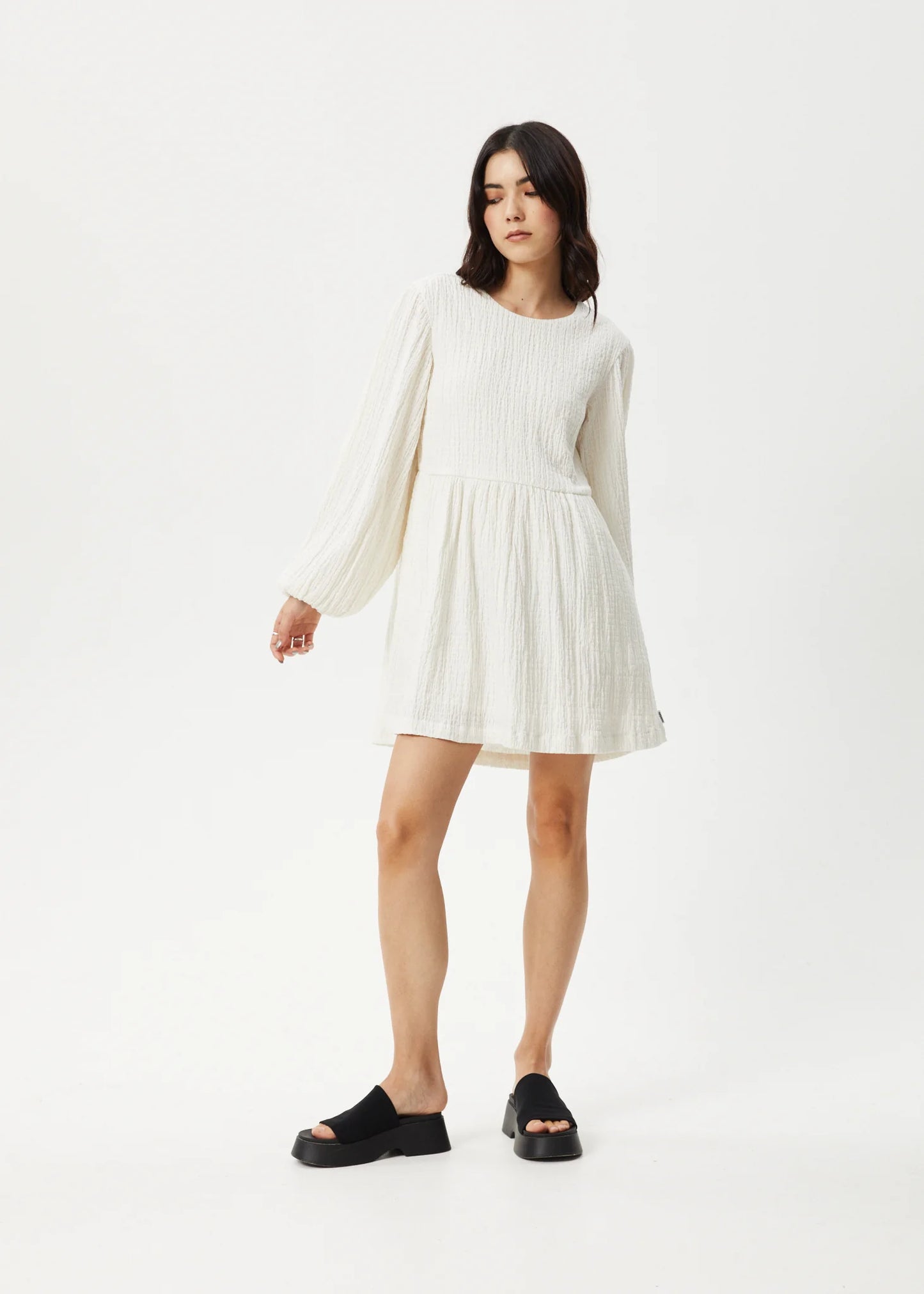 Focus - Seersucker Mini Dress - White
