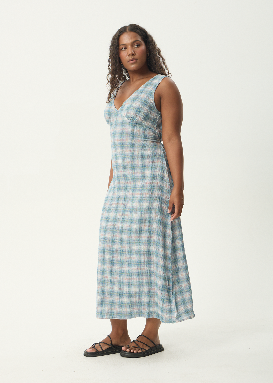Position - Seersucker Check Maxi Dress - Lake Check