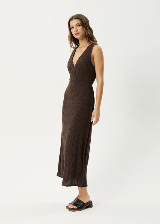 Focus - Seersucker Maxi Dress - Coffee