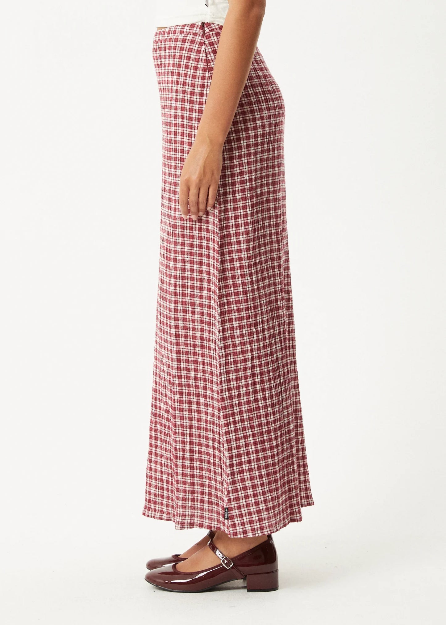 Base Seersucker Maxi Skirt - Burgundy Check