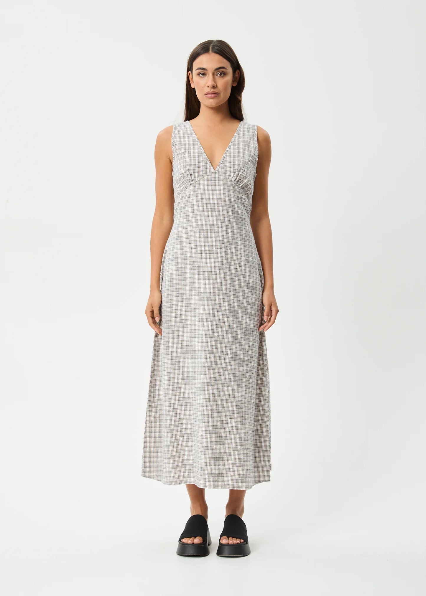 Drew Seersucker Maxi Dress - Taupe Check