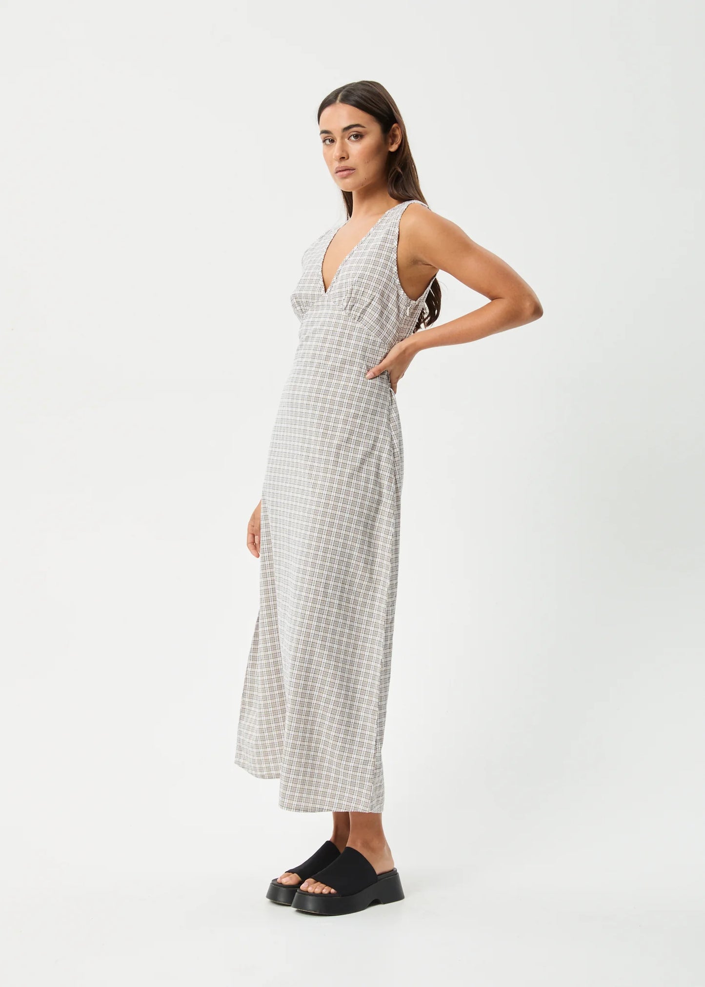 Drew Seersucker Maxi Dress - Taupe Check