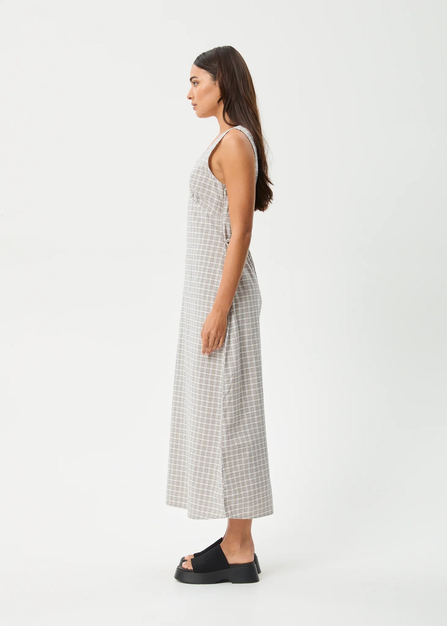 Drew Seersucker Maxi Dress - Taupe Check