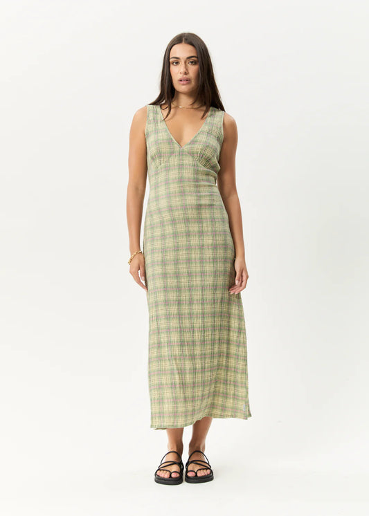 Position - Seersucker Check Maxi Dress - Green Check