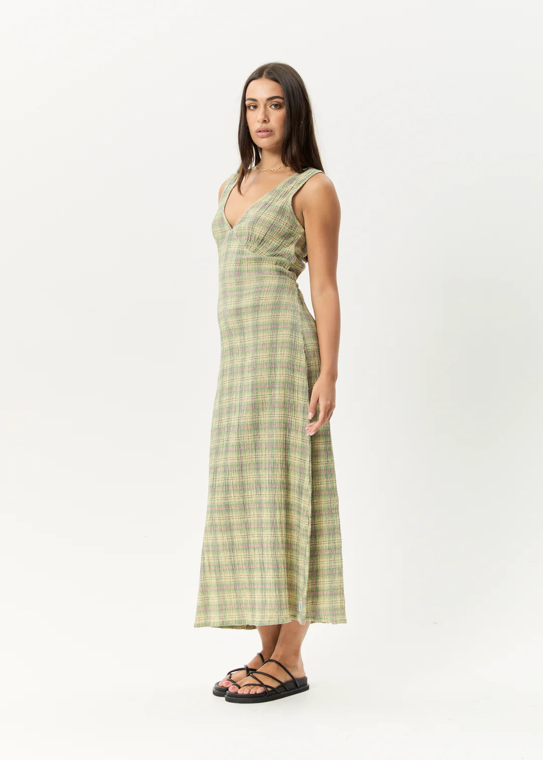 Position - Seersucker Check Maxi Dress - Green Check