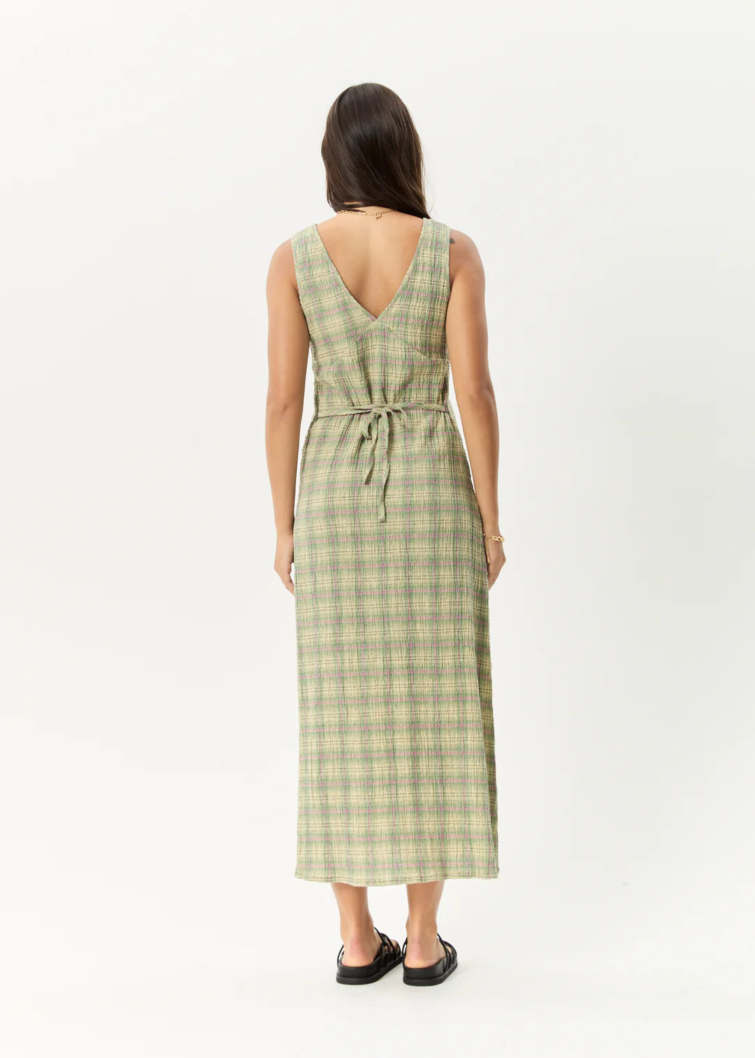 Position - Seersucker Check Maxi Dress - Green Check