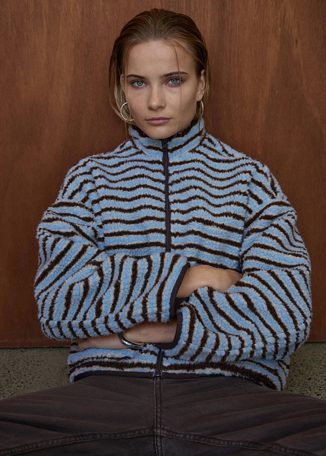 Berlin - Reversible Polar Fleece Jacket - Coffe/Blue Stripe