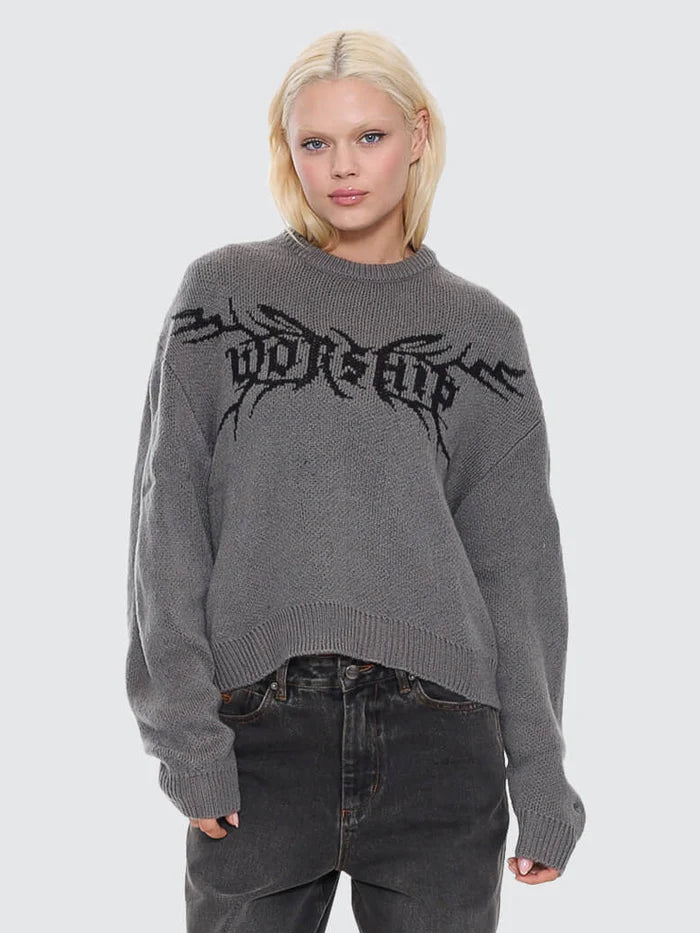 Trudge Box Fit Crew Knit Sweater - Dark Marle
