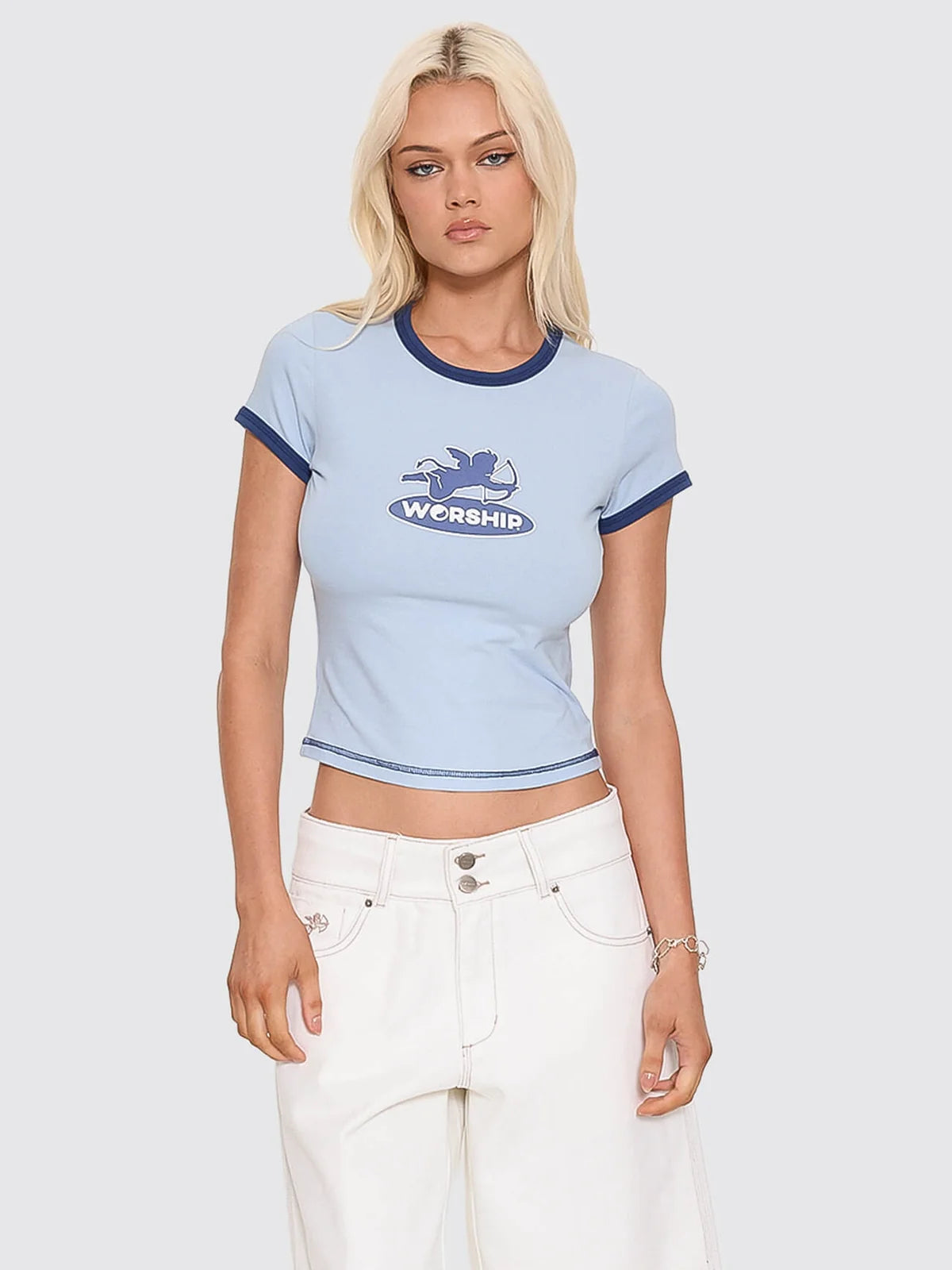 Shadow Cherub Ringer Tee - Dream Blue