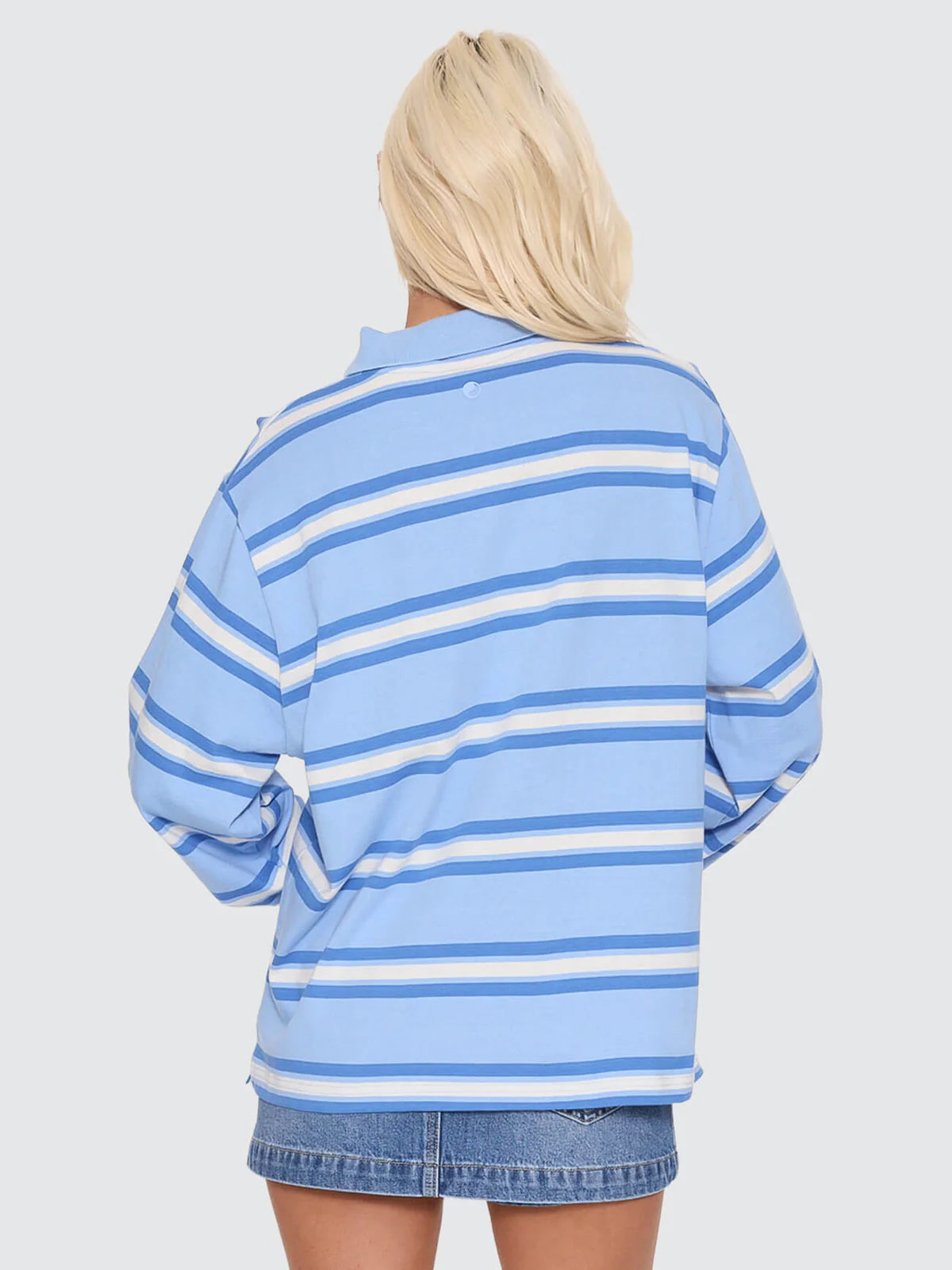 Yours Truly Striped Long Sleeve Polo - Dream Blue