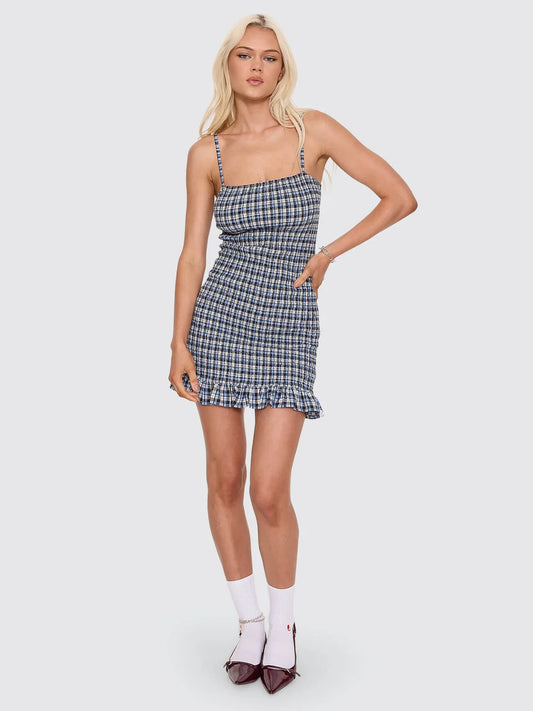 Cherub Shirred Mini Dress - Blue Grey