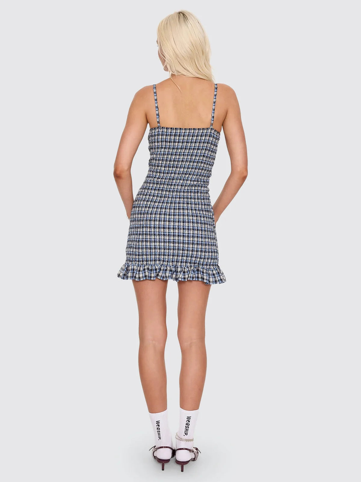 Cherub Shirred Mini Dress - Blue Grey