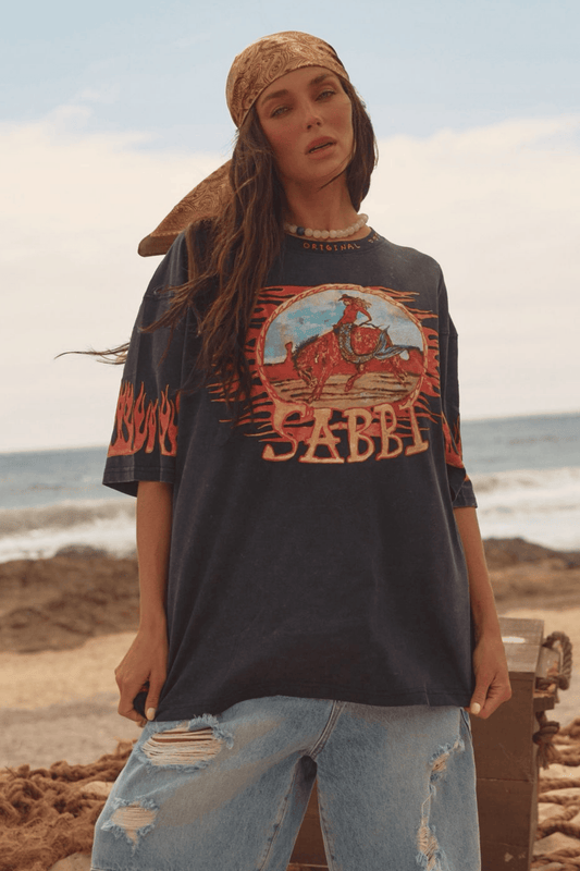 The Very Oversized Flaming Cowboy Tee - Black