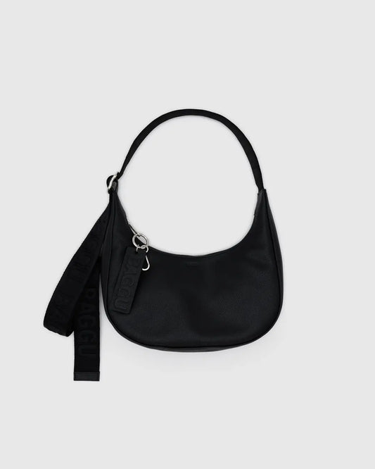 Small Recycled Leather Crescent Bag - Black