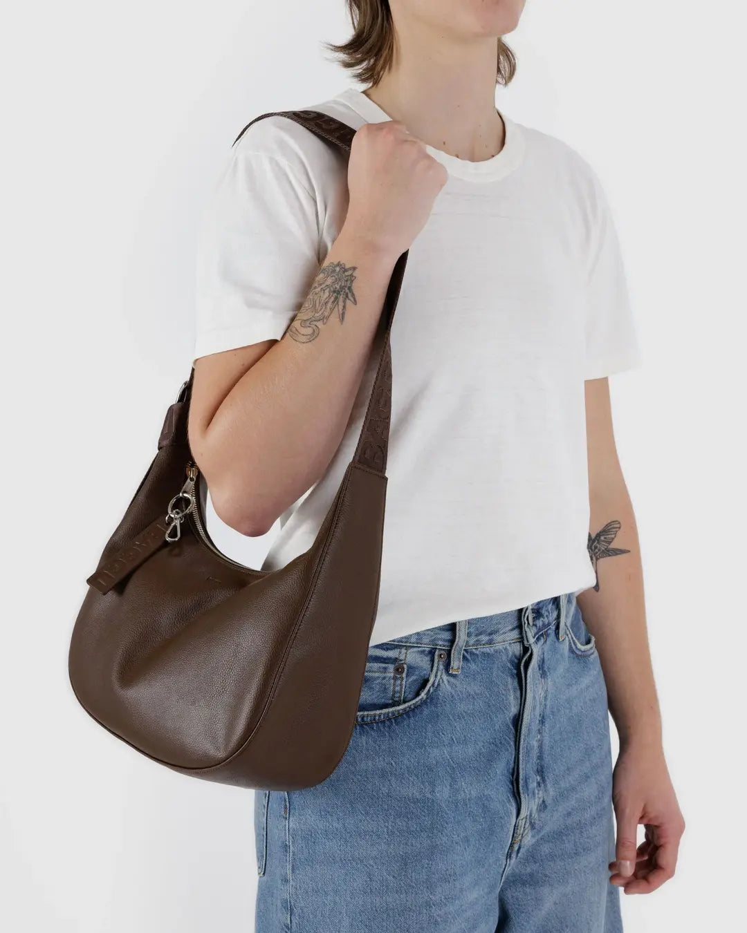 Medium Recycled Leather Crescent Bag - Brown