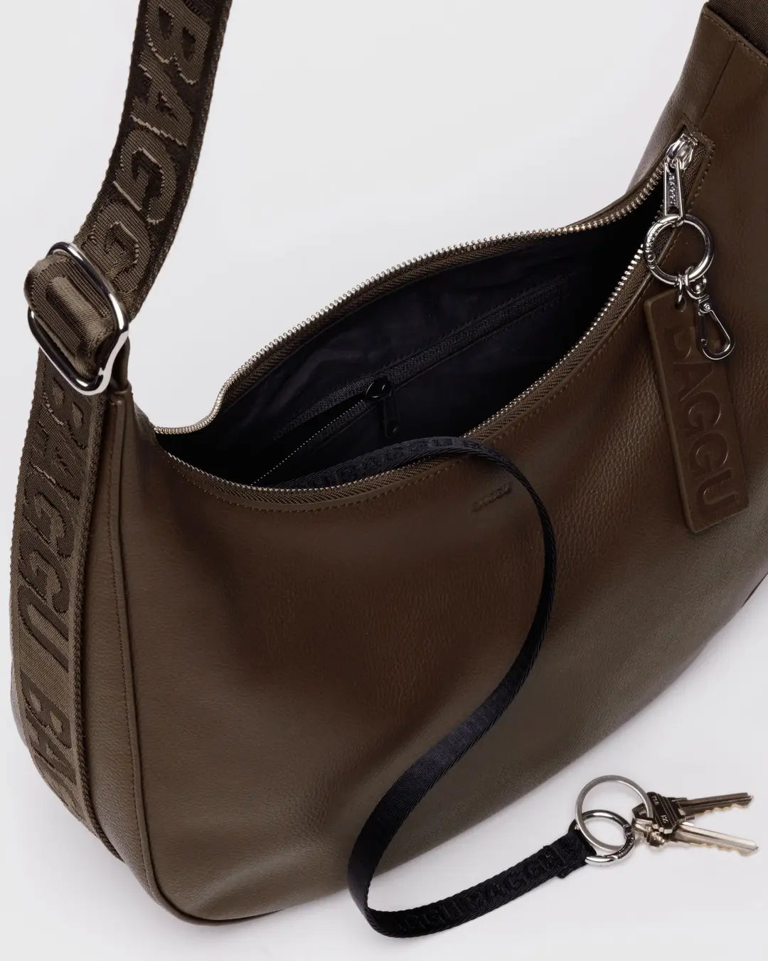 Medium Recycled Leather Crescent Bag - Brown