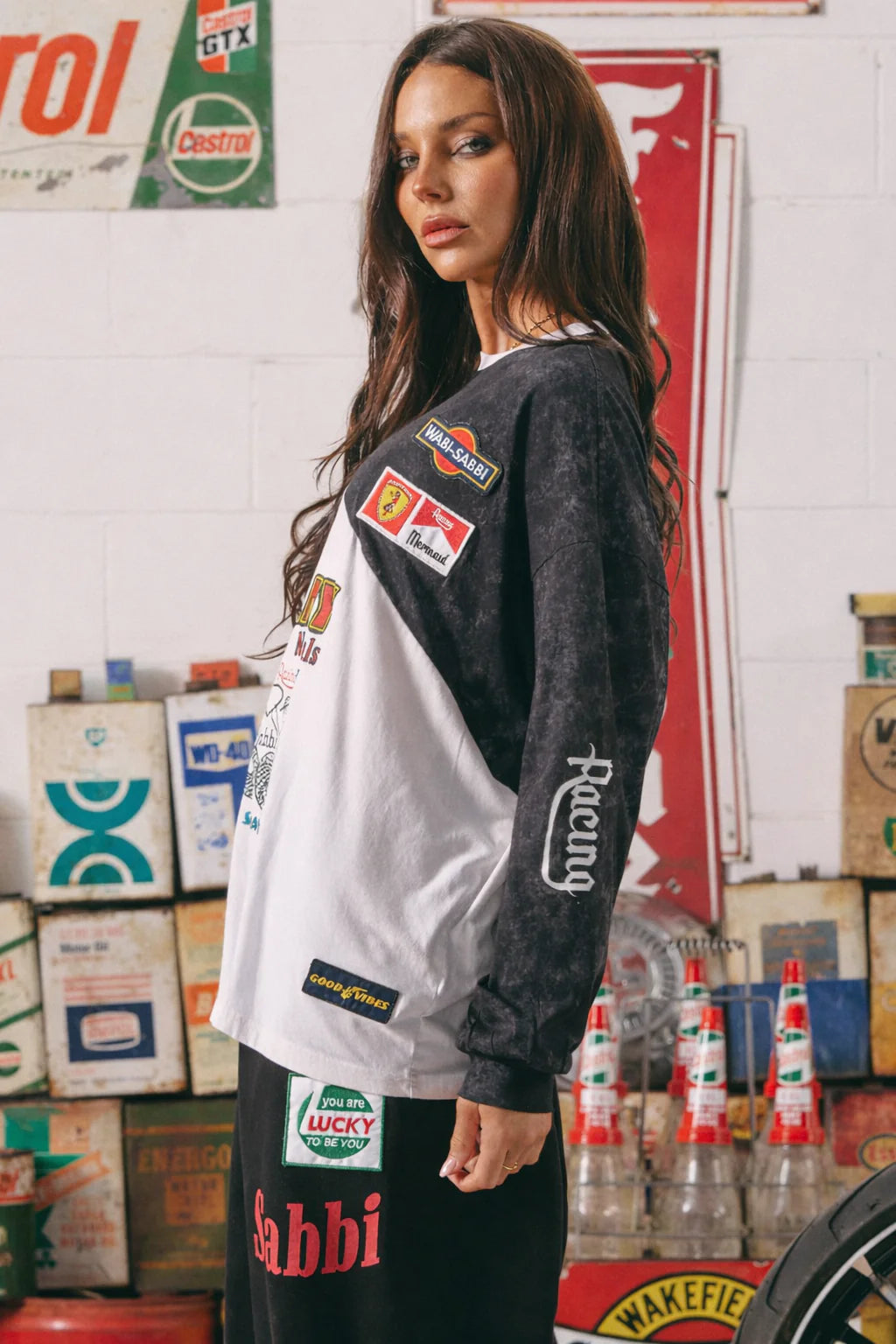 The Long Sleeve Mermaid Racing Tee - Black/White
