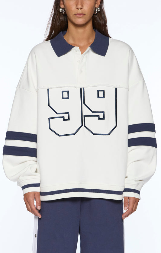 99 Boyfriend Polo Sweatshirt - Vintage White