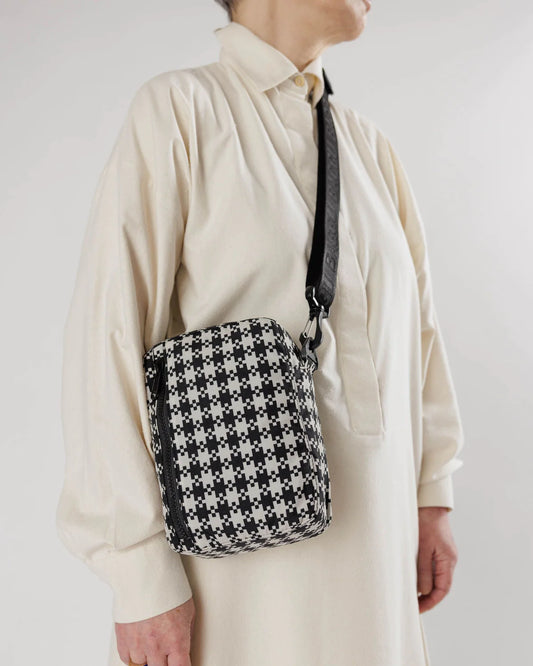 Sport Crossbody - Black and White Pixel Gingham