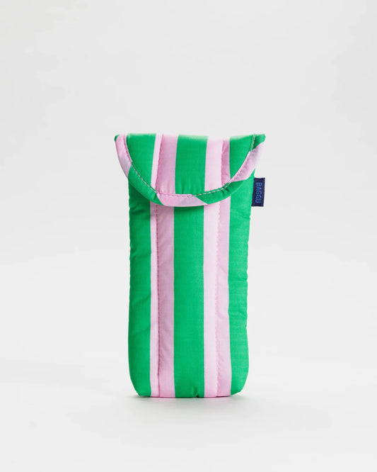 Puffy Glasses Sleeve - Pink Green Awning Stripe