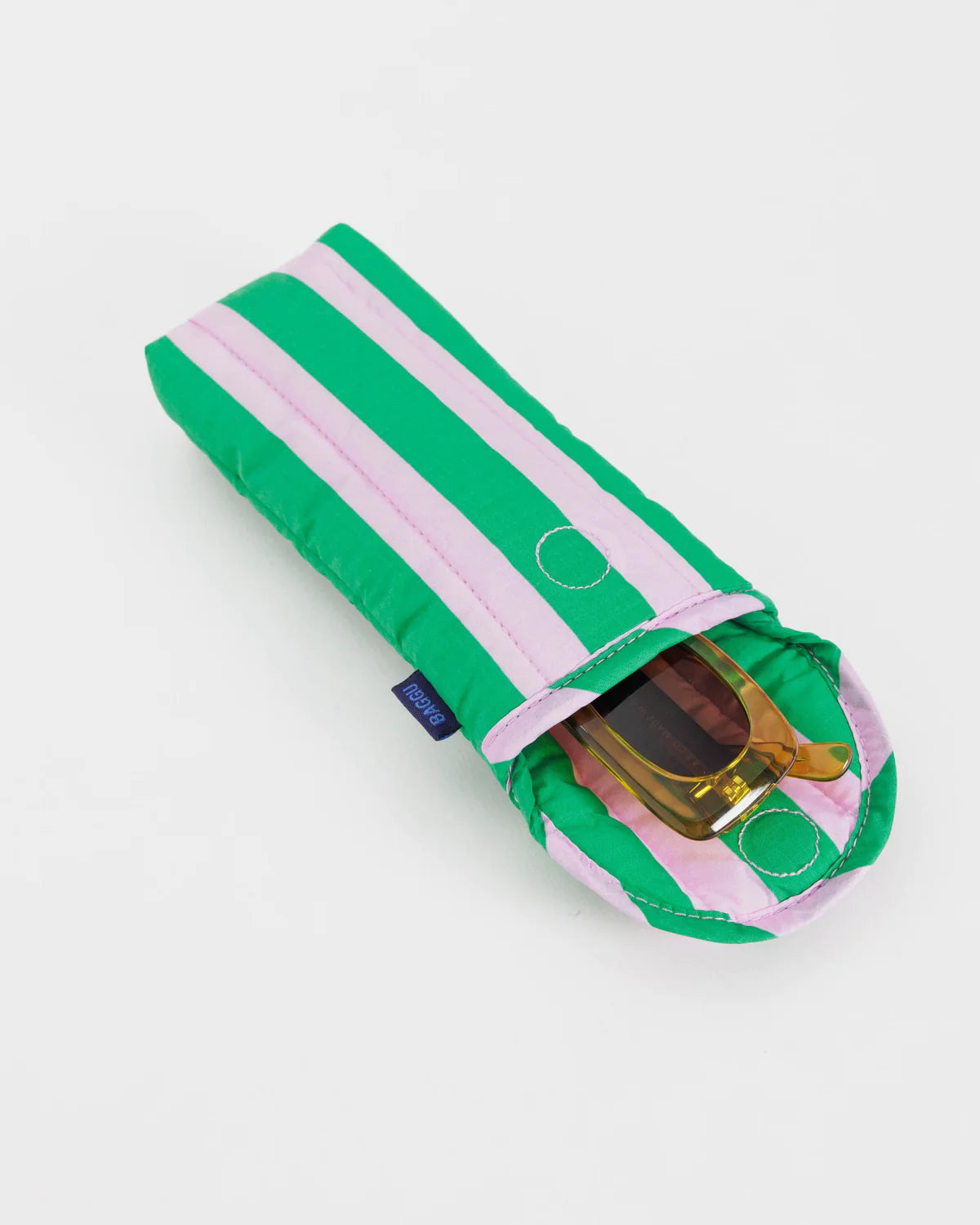 Puffy Glasses Sleeve - Pink Green Awning Stripe